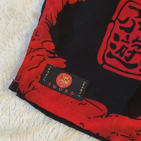 Sword Anime Dragon Cartoon Samurai Sword red Graphic Button Up 2XL - Picture 2 of 13